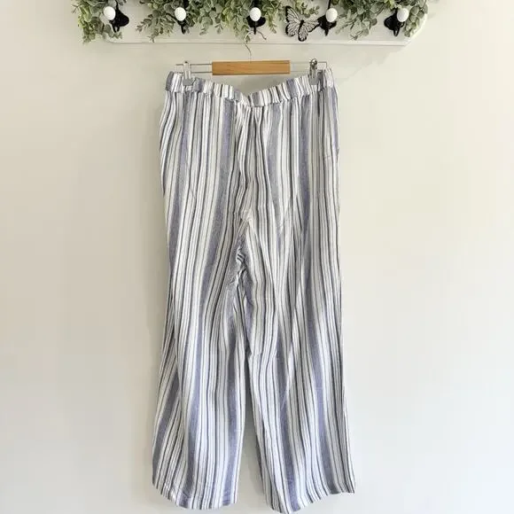 Fresh Produce Rayon Cotton Blue Striped Elastic Waist Wide Leg Pant L CV - Picture 4 of 4